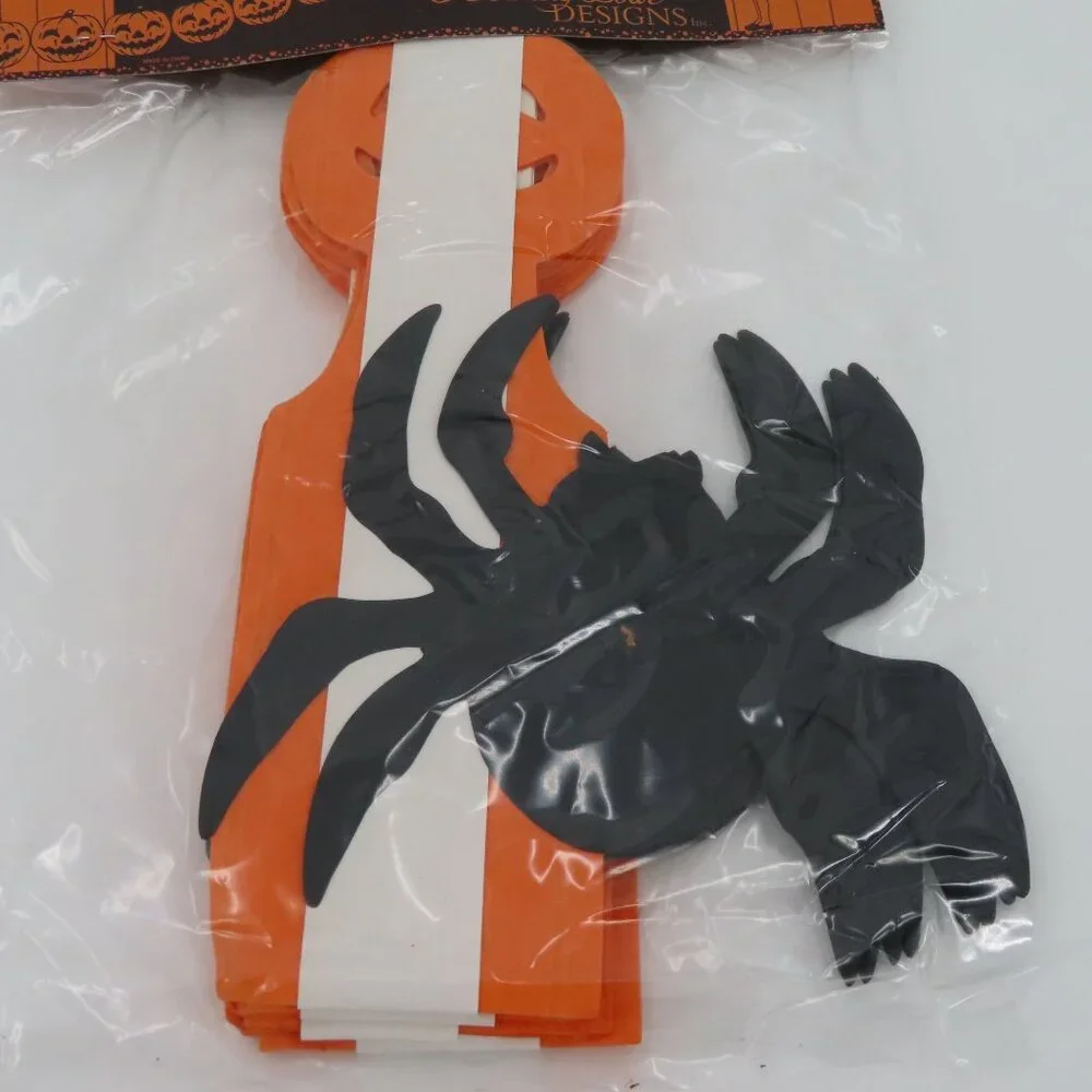 Bethany Lowe String Em Outs Halloween Spider Jack O Lantern Paper Garland NEW